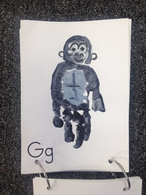 G - Gorilla. Handprint craft Infant Zoo Crafts, Gorilla Crafts For Preschool, G Footprint Craft, Gorilla Footprint, Gorilla Crafts For Kids, G Handprint Craft, Letter G Handprint Craft, Gorilla Handprint, Gorilla Craft Preschool