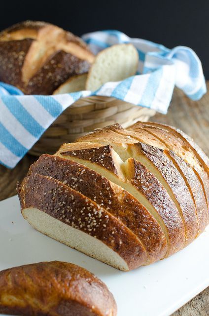 Sliced Pretzel Bread - be careful because the water foams up when you add the baking soda. Also, next time I will make 3 smaller loaves so they bake more done.  Absolutely delicious bread!! Pretzel Bread Loaf Recipe, Pretzel Bread Loaf, Pretzel Bread, Homestead Kitchen, Loaves Of Bread, Homemade Sandwich, A Loaf Of Bread, Homemade Pretzels, Pretzels Recipe