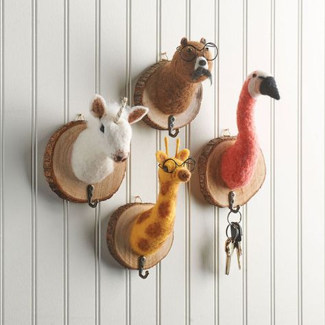 Felted Animal Head Wall Hooks | 1 Review | 3 Stars | Signals | HX6316 Felt Animal Heads, Felted Ornaments, Felting Diy, Animal Hooks, Animal Head Wall, Paper Mache Animals, Needle Felting Diy, Felt Animal, Animal Images