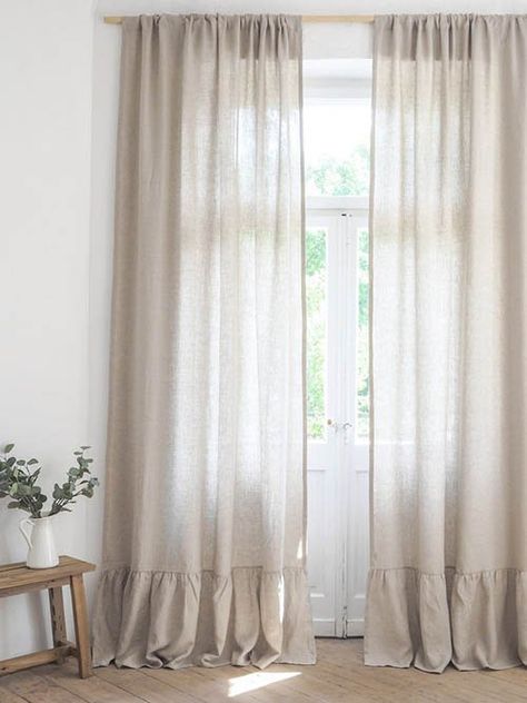 7 Linen Curtains For The Airy, Eco-Conscious Home — The Good Trade Big Window Curtains, Linen Curtains Kitchen, Country Cottage Bedroom, Cortinas Boho, Dining Room Updates, Guest Bedroom Decor, Rustic Curtains, Simple Home, Curtain Designs