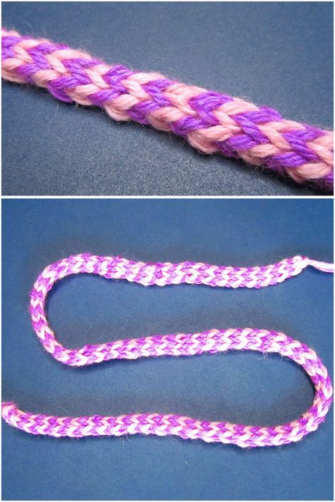 Crochet Two Color Cord, Crochet I Cord, Crochet Cord, I Cord, Crochet Bracelet, Bead Bracelets, How To Crochet, Crochet Techniques, Crochet Tutorial