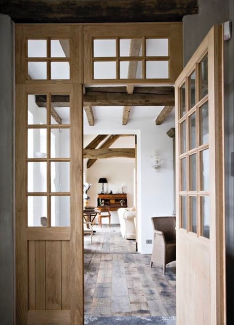 Oak Doors With Glass, Reclaimed Wood Floors, Open Door, Oak Doors, Wood Doors Interior, Internal Doors, A Living Room, House Inspiration, Door Design