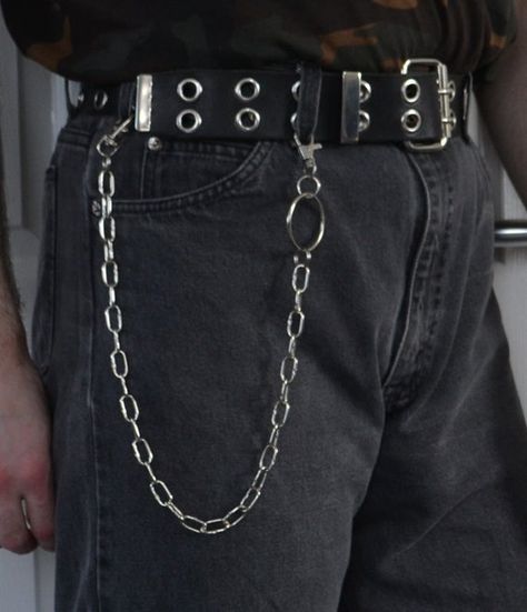 Chain Industrial, Trouser Chain, Belts Aesthetic, Goth Belt, Chain Outfit, Edgy Fits, Chains Aesthetic, Chain Pants, Grunge Accessories