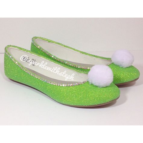 Tinkerbell Inspired Flats ($50) ❤ liked on Polyvore featuring shoes, flats, sparkle shoes, sparkle flat shoes, sparkly flats and flat heel shoes Tinkerbell Shoes, Pixie Shoes, Bell Shoes, Tinker Bell Costume, Sparkle Flats, Sparkly Flats, Sparkly Shoes, Flat Pumps, Sparkle Shoes