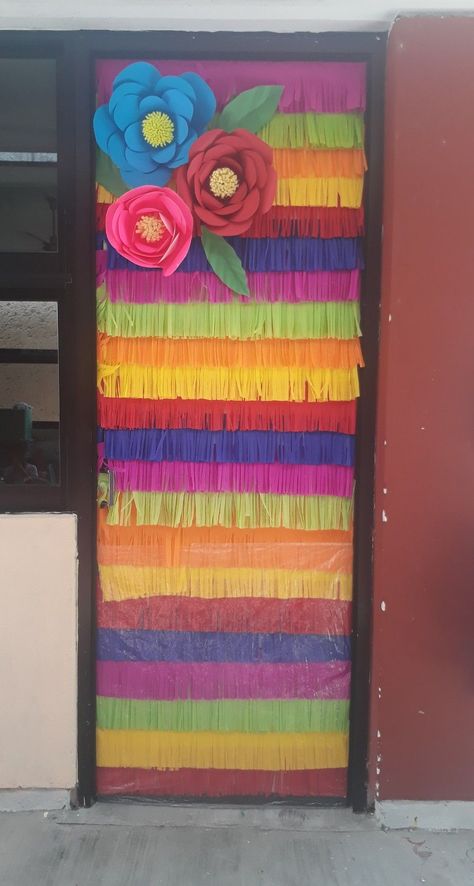 Mexican Heritage Classroom Door, Fiesta Theme Classroom Door, Spanish Cognates Word Wall, Hispanic Month Door Decoration, Mexican Door Decorations Classroom, Mexico Classroom Decorations, Fiesta Classroom Theme, Hispanic Heritage Door Decoration Ideas, Spanish Classroom Door Ideas