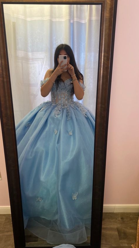 Light Blue Ball Gown For Quinceanera Debutante Ball, Moonlight Blue Quince Dress, Ball Gown Sleeves, Quinceanera Dresses Baby Blue Quincedresses.com, Quinceanera Dresses Blue Quincedresses.com, Blue Floor-length Quinceanera Dress For Debutante Ball, Ball Gown Blue, Quinceanera Dresses Blush, Blue Quinceanera Dress