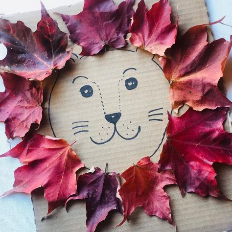 Lion Tuff Tray Ideas, Leaf Craft Toddler, Diy Toddler Activities, Leaf Crafts Kids, Toddler Activities At Home, Leaf Hunt, Daycare Projects, Lion Craft, Dear Zoo