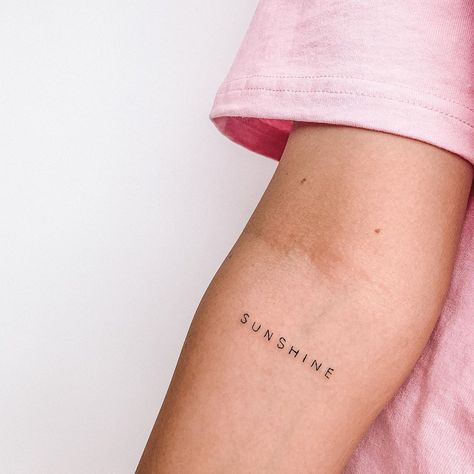 Cursive Name Tattoo, Typewriter Font Tattoo, Word English, Sunshine Tattoo, Happiness Tattoo, Tatuagem Masculina Pequena, Lavender Tattoo, Inner Forearm, Graffiti Lettering Fonts