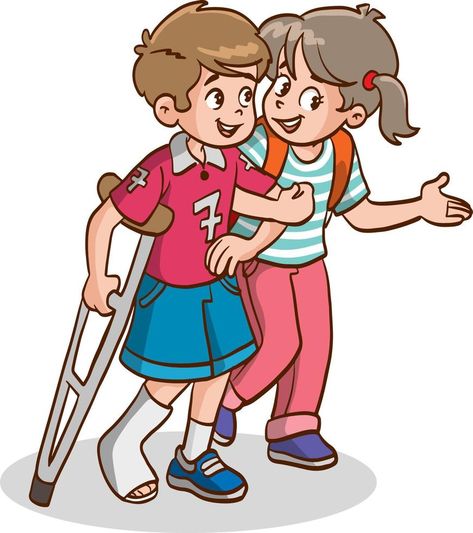 children Supporting Friend with Injured Leg, Friendship and Support, Disabled Person Enjoying Full Life Vector Illusion Injured Leg, English Learning Books, Full Life, Supportive Friends, Science Worksheets, Indian Art Paintings, Arts And Crafts For Kids, Children Illustration, Indian Art