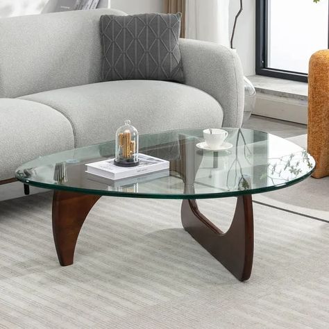 Mixoy Noguchi Triangle Glass Coffee Table,Modern Tempered Glass Top Table - On Sale - Bed Bath & Beyond - 39689502 Coffee Table Overstock, Clear Coffee Table, Triangle Coffee Table, Coffee Table Modern, Minimalist Apartment Style, Table Bed, Glass Top Coffee Table, Small Apartment Living, Table Modern