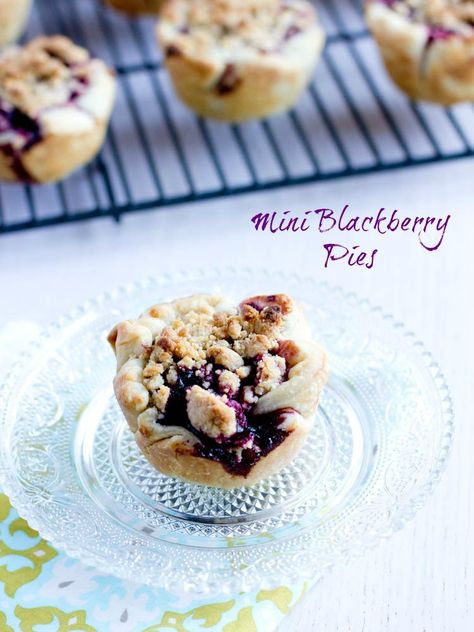 Mini Blackberry Pies from @Carrian Feik Cheney - Sweet Basil Mini Blackberry Pies, Mini Holiday Desserts, Desserts Holiday, Blackberry Pie, Blackberry Recipes, Mini Pies, Tiny Food, Pie Dessert, Tart Recipes