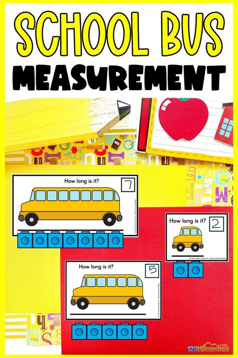 Bus Math Activities Preschool, School Bus Math Preschool, Measuring Activities For Preschool Free Printables, Back To School Science Activities Preschool, First Day Of School Math Activities Kindergarten, Back To School Math Activities Kindergarten, Preschool Measuring Activities, Measurement Activities For Preschool, Preschool Measurement Activities Free Printables