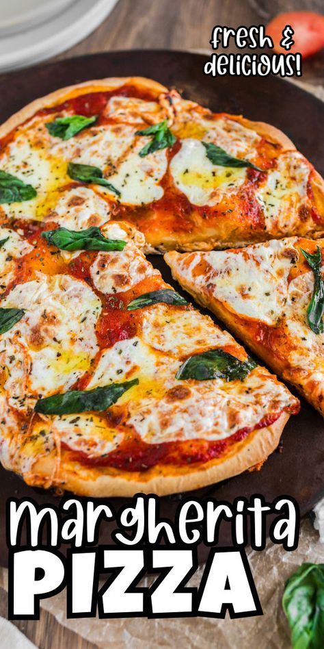 Margherita pizza recipe Fresh Mozzarella Pizza, Homemade Margherita Pizza, Margherita Pizza Recipe, Italian Flag Colors, Basil Pizza, Mozzarella Pizza, Caprese Salad Recipe, Pizza Dough Recipe Easy, Classic Pizza