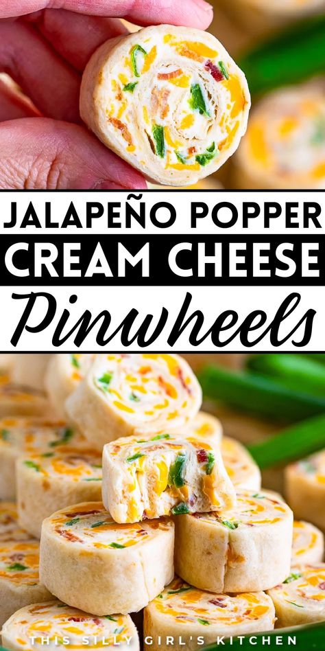 These cream cheese pinwheels are creamy, a little crunchy, and just the right amount of spicy. Imagine the flavors of a jalapeno popper, but in a fun, bite-sized pinwheel sandwich. Try this delicious appetizer today! Pepperoni And Cheese Pinwheels, Snack Roll Ups, Charcuterie Board Pinwheels, Mexican Food Snacks Appetizers, Poker Run Food Ideas, Pinwheel Recipes High Protein, Fall Pinwheel Appetizers, Best Boat Snacks For Adults, Boat Lunches Ideas