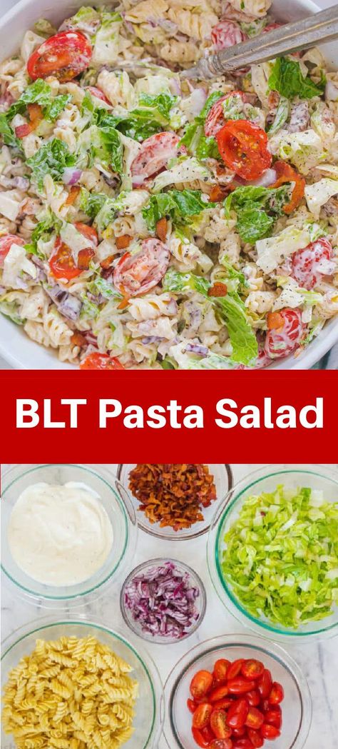 A BLT Pasta Salad is essentially cooked pasta combined with crispy bacon pieces and tomatoes in a creamy homemade dressing. This has the best salad dressing which really makes this salad. Easy Blt Pasta Salad, Summertime Pasta, Blt Pasta Salad Recipe, Blt Salad Recipe, Blt Pasta Salad, Summer Pasta Salad Recipes, Tomato Pasta Salad, Potluck Salad, Classic Pasta Salad