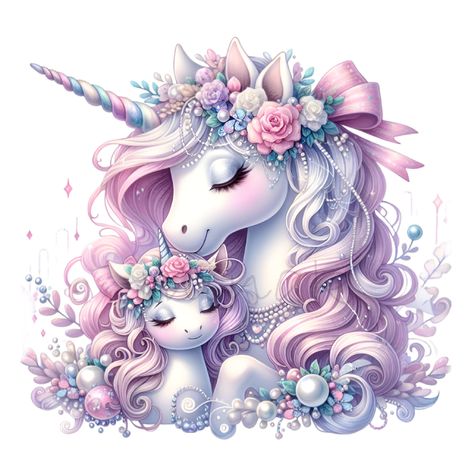 Mom Clipart, Art For Nursery, Diy Unicorn, Unicorns Clipart, Unicorn Wallpaper, Floral Crowns, Unicorn Stickers, Drawing Watercolor, Baby Unicorn