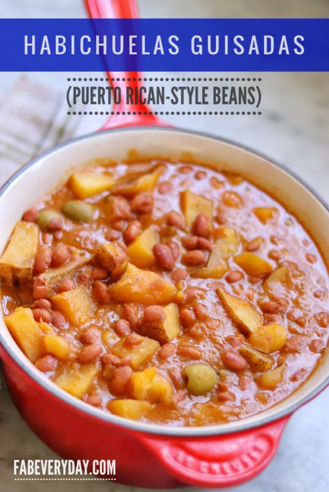 Habichuelas Guisadas, Puerto Rican-Style Beans Recipe | Fab Everyday Abichuela Guisada Puerto Rican, Spanish Beans And Potatoes, Puerto Rican Ham Recipes, Puerto Rican Rice And Gondolas, Puerto Rican Pinto Beans Recipe, Puerto Rican Garbanzo Bean Recipes, Alcaparrado Recipe, Puerto Rican Beans And Potatoes, Puerto Rican Beans Recipe