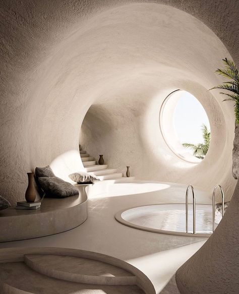 @visualpleasuremag shared a photo on Instagram: “Curvy Sanctuary by @hugo.fournier” • Apr 18, 2022 at 8:33pm UTC Organic Architecture Concept, Organic Interior, Concrete Effect Paint, Organic House, Dome Home, Dome House, Organic Architecture, Luxury Homes Interior, House Architecture Design