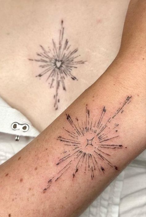 Heart And Star Tattoo, Maching Tattoos, Sparkle Tattoo, Small Star Tattoos, Cherub Tattoo, Mark Tattoo, Harry Styles Tattoos, Light Tattoo, Star Tattoo Designs