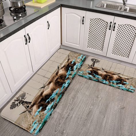 PRICES MAY VARY. Size:20x31 Inch/50x80cm+24x47 Inch/60x120cm Features：This bath mat is beautifully designed to add vitality to your bathroom and increase your vitality. There will be a sense of support and more comfort when stepping on it. Protect your feet from the cold floor, and at the same time protect your floor from moisture. Multi-purpose： It can be used in bathrooms, living rooms, bedrooms, vacation houses, dormitories, and can also be used as pet mats, sink floor mats, door mats, laundr Highland Cow Kitchen Decor, Vacation Houses, Cow Rug, Cow Kitchen Decor, Cow Kitchen, Cattle Farm, Longhorn Cattle, Kitchen Rugs And Mats, Cow Decor