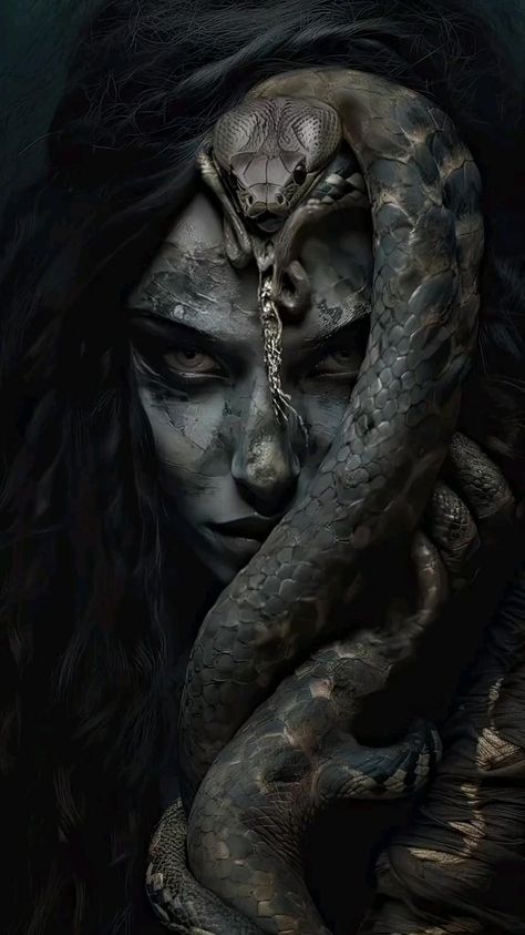 Medusa Art, Dark Fantasy Artwork, Skull Art Drawing, Snake Art, Dark Artwork, Gothic Fantasy Art, Dark Art Illustrations, Arte Inspo, Sanya