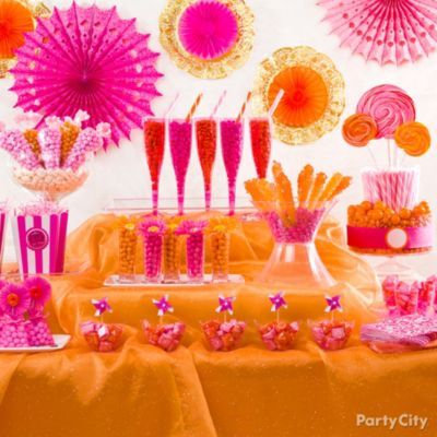 Candy Buffet Ideas: 10 Sweet Ideas for a Fabulous Candy Buffet - Party City Orange Candy Buffet, Candy Buffet Ideas, Candy Buffet Party, Pink Candy Buffet, Buffet Dessert, Candy Cups, Orange Birthday, Buffet Ideas, Orange Party