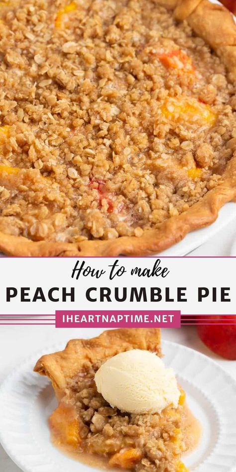 Peach Pie Recipes Easy, Pie Crumble Topping, Peach Cobbler Pie, Peach Pie Filling Recipes, Peach Desserts Easy, Peach Crumble Pie, Easy Peach Pie, Fresh Peach Recipes, Fresh Peach Pie