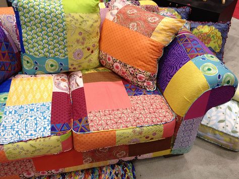 Free Spirit booth Patchwork Chairs, Quilted Furniture, Boho Couch, Patchwork Upholstery, Boho Couches, Patchwork Furniture, Patchwork Sofa, Patchwork Chair, Quilted Sofa