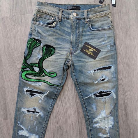 Make It Personal on Instagram: “Amiri Jeans with python 🐍 👀  Thanks for the orders, off to 🇩🇪 @sanchooo10  All sizes available 💻: shop now 📲:+447530193021 📧:…” Amiri Jeans Outfit Men, Amiri Jeans, Jeans Outfit Men, Mark 4, Jeans Outfits, Outfit Grid, Boy And Girl Best Friends, Money And Happiness, Athletic Fits