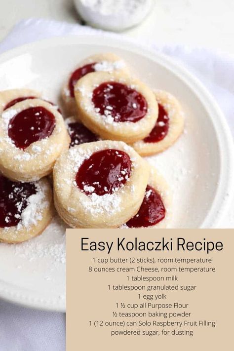 Easy Kolaczki Recipe, Kolaczki Cookies Recipe, Kolaczki Cookies, Kolaczki Recipe, Kolache Recipe, Cream Cheese Cookies, Fruit Filling, Keto Foods, Thumbprint Cookies