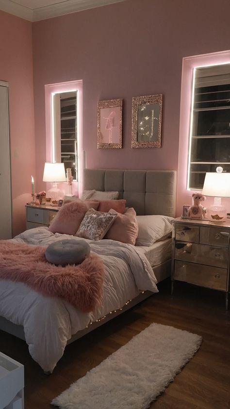 Explore our latest blog post for inspiring girly room ideas catering to teens women and kids Discover cute small and pink themed decor suggestions in teens pink kids pink and teens simple aesthetics Dive into dark purple and blue palettes for a stylish touch Small Bedroom Ideas Women, Grey Kids Bedroom Ideas, Pink And Purple Aesthetic Room, Dark Grey And Pink Bedroom, Pink White And Black Bedroom, Girly Room Ideas For Kids, Grey And Pink Bedroom Ideas, Girly Bedroom Ideas For Women, Girly Room Ideas