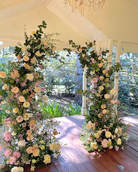 Flowers I think about often 🌸 Pink And Yellow Wedding, Glass House Wedding, Wildflower Wedding Theme, Floral Installation, Indigo Floral, Garden Weddings Ceremony, Wedding Planning Decor, Instagram Flowers, Garden Weddings