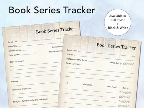 Book Series Tracker by MegansReadingDesigns on Etsy Book Series Tracker, Series Tracker, Reading Printables, Book Tracker, Challenge Games, White Books, Reading Challenge, Library Card, Book Summaries