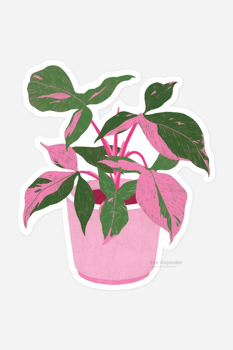 Syngonium Pink Splash, Plant Shirts, Pink Pot, Plant Cartoon, Pink Splash, Plant Art Print, Plant Illustration, Plant Art