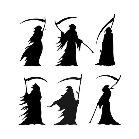 Vector grim reaper silhouette angel of d... | Premium Vector #Freepik #vector Reaper Reference, Grim Reaper Silhouette, Reaper Silhouette, Expressive Lettering, About Moon, 2 Tattoo, Pixel Game, Creepy Horror, Cartoon Monsters