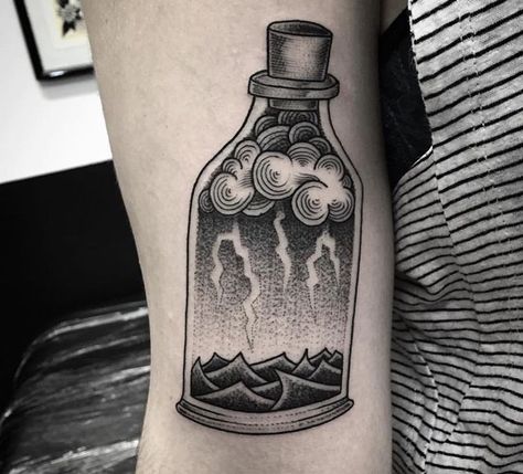 Storm In A Bottle Tattoo, Lightning In A Bottle Tattoo, Storm In A Bottle, Storm Tattoos, In A Bottle Tattoo, Black Mode, Storm Tattoo, Doctor Tattoo, Sailor Tattoos