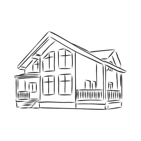 Cottage House Drawing Sketch, House Sketch Simple, Home Drawing Simple, Cottage Drawing Simple, Home Drawing Sketches, Simple House Sketch, House Line Drawing, House Line Art, Simple House Drawing