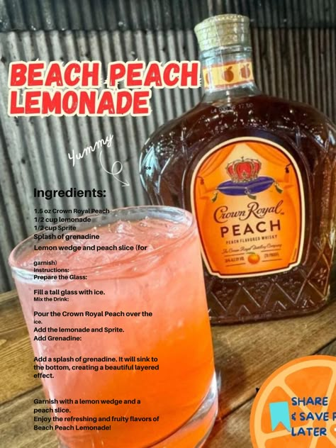 Weekly Drink Specials Ideas, Easy Mixed Drinks Alcohol 2 Ingredients, Peach Alcoholic Drinks Recipes, Hennessy Punch Recipes, D'usse Drink Recipes, Peach Crown Royal Drink Recipes, Simple Drink Recipes Alcoholic, Bartender Drinks Recipes, Peach Drinks