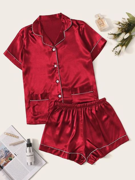 Trendy Pajamas, Cotton Pajamas Women, Satin Bluse, Girls Nightwear, Cute Sleepwear, Cute Pajama Sets, Pajama Outfits, Cute Lazy Outfits, Short Pj Set