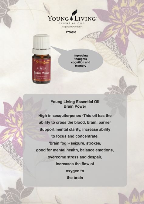 Young Living Essential Oil : Brain Power Brain Power Young Living, Essential Oils For Memory, Eo Blends, Young Living Essential Oils Recipes, Oil Remedies, Living Essentials Oils, Essential Oils Recipes, Brain Power, Natural Oil