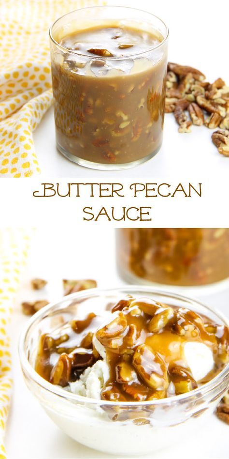 Easy Butter Pecan Sauce made with 6 ingredients! A creamy, gooey sauce filled with pecans and perfect topping for ice cream or any dessert! | The Bitter Side of Sweet Butter Pecan Filling, Butter Pecan Topping, Butter Pecan Sauce Recipe, Ice Cream Sauces Recipes, Butter Pecan Frosting Recipe, Cheesecake Toppings Sauces, Dessert Sauces Recipes, Butter Pecan Syrup Recipe, Ice Cream Toppings Ideas