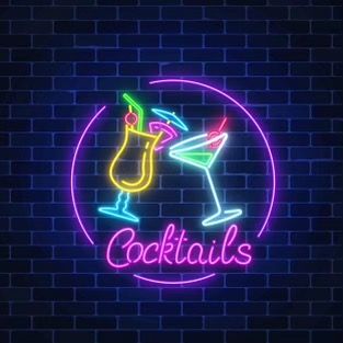 Neon Cocktails, Dark Brick Wall, Neon Symbol, Nixie Tube, Brick Wall Background, Neon Logo, Cocktails Bar, Circle Frame, Neon Nights