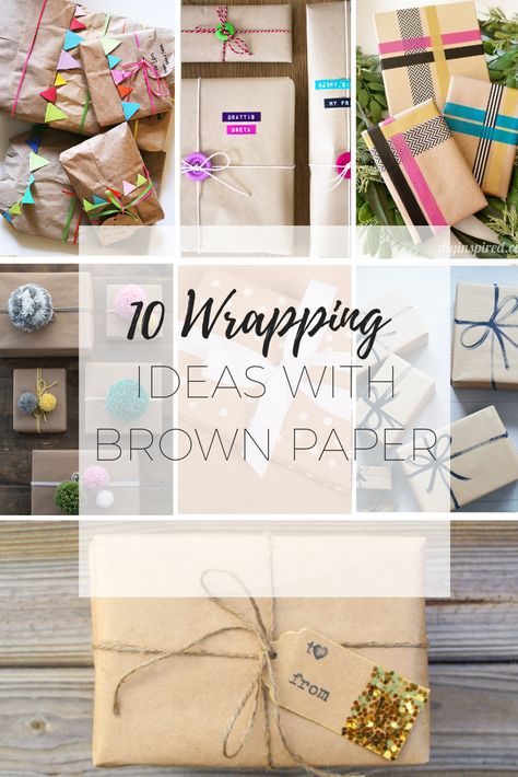 Wrapping Gifts With Brown Paper Ideas, Kraft Paper Gift Wrapping Ideas Christmas, Wrapping With Brown Craft Paper, Gift Wrap Drawing Brown Paper, Craft Paper Birthday Wrapping, Gift Wrap With Brown Paper, Kraft Wrapping Paper Ideas Birthday, Wrapping Gifts For Boys, Brown Paper Bag Wrapping Ideas