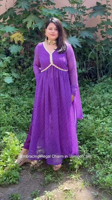 Anvi - styles for stories on Instagram: "🌟 Embrace Regal Charm: The Purple Leheriya Suit! 🌟 Prepare to captivate hearts in our Purple Leheriya Suit - an ode to traditional grace with a contemporary twist. This exquisite Nyra Cut Kurti Set is designed for women who appreciate elegance and uniqueness in their attire. ✨ The V neckline and lace detailing add a touch of sophistication to your ensemble. With the thoughtful inclusion of pockets in the pants and a choker dupatta, it’s the perfect blen Nyra Cut Suits, Leheriya Suit, Nyra Cut Kurti, Wedding Kurti, Panjabi Dress, Choker Dupatta, Nyra Cut, Kurti Set, Suit Pattern