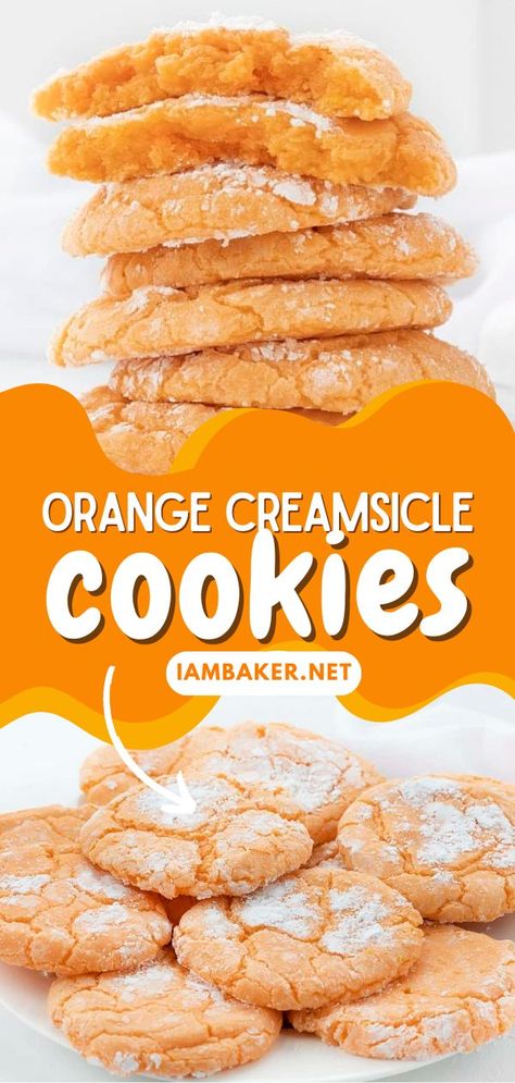 You will love these easy-to-make sweet treats! Orange Creamsicle Cookies are butter cookies made with orange zest. They will remind you of an orange creamsicle treat! They also make a great summer dessert or Springtime dessert! Orange Recipes Baking, Creamsicle Cookie Recipe, Orange Creamsicle Cookies, Creamsicle Cookies, Ooey Gooey Butter Cookies, Orange Dessert, Drop Cookie Recipes, Gooey Butter Cookies, Ultimate Cookies