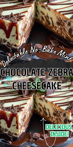 Delectable No-Bake Mint Chocolate Zebra Cheesecake Chocolate Mint Cheesecake Bars, Chocolate Mint Cheesecake, Lemon Raspberry Cheesecake, Mint Chocolate Cheesecake, Mint And Chocolate, Mint Cheesecake, Homemade Graham Cracker Crust, Dessert Bar Recipe, How To Make Cheesecake