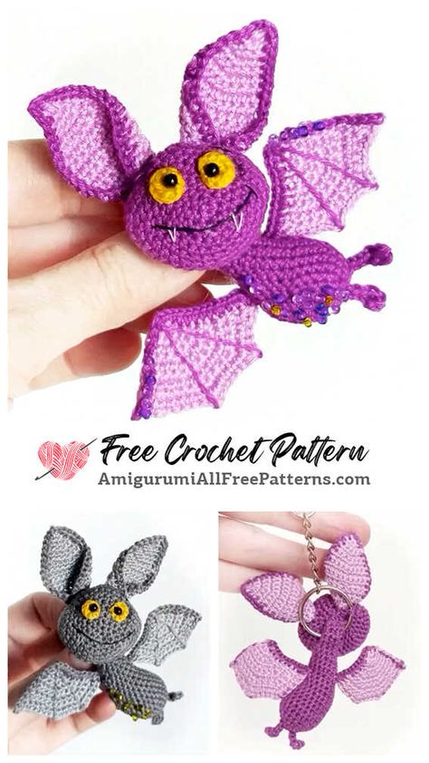 Amigurumi Bat Free Pattern - Free Crochet Patterns Crochet Halloween Bats Free Pattern, Horror Crochet, Dark Crochet, Amigurumi Bat, Amigurumi Crochet Free Pattern, Crochet Skull Patterns, Amigurumi Keychain, Crochet Bat, Crochet Skull