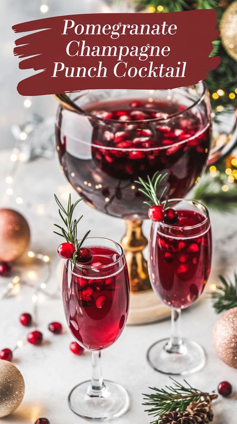 "Elevate your holiday gatherings with this refreshing Pomegranate Champagne Punch! Perfect for festive celebrations, this sparkling cocktail recipe combines the vibrant flavors of pomegranate with bubbly champagne, making it an ideal choice for any party. Discover easy champagne cocktails that impress your guests and add a splash of color to your festivities. Explore more party punch ideas and festive drinks to make your next event unforgettable! Holiday Champagne Cocktails, Champagne Punch Recipes, Holiday Cocktails Christmas, Cocktail Recipes For A Crowd, Spiced Cocktail, Christmas Champagne, Champagne Recipes Cocktails, Champagne Punch, Punch Cocktails