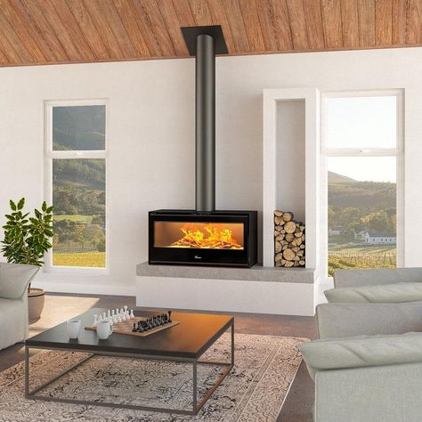 Free Standing Wood Fireplace, Coastal Fireplaces, Full Glass Door, Fireplace Box, Coastal Fireplace, Standing Fireplace, Bioethanol Fireplace, Freestanding Fireplace, Log Burner