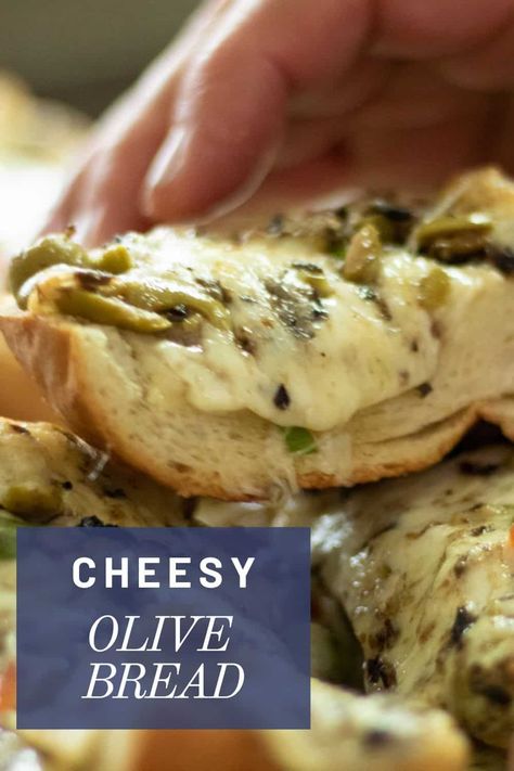 Cheesy Olive Bread is a perfect appetizer for any occasion. Crispy French bread combined with olives, butter and spicy Monterey Jack cheese. It will be a winner for you! Cheesy Olive Bread, Dips Recipes, Delicious Dips, Delicious Dips Recipes, Cooking Mama, Olive Bread, Food Appetizers, Amazing Appetizers, Monterey Jack